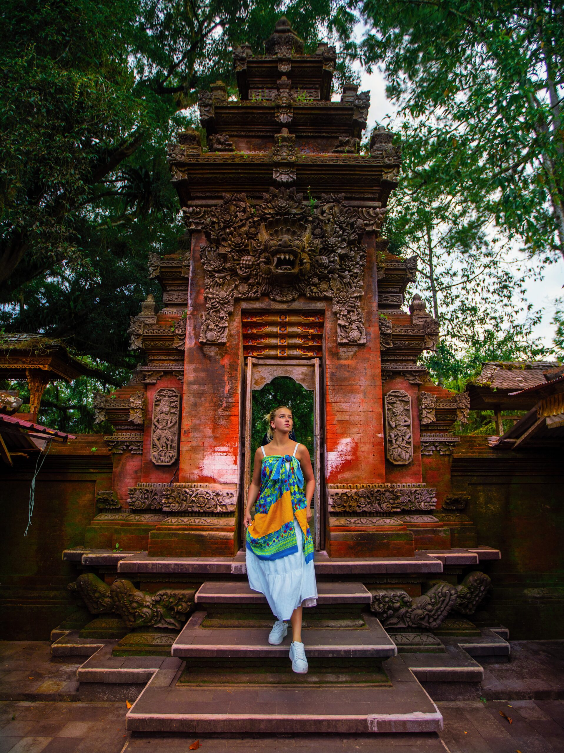 Marla Fay standing in front of Tirta Empul Temple in Bali